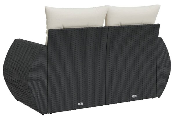 2 személyes fekete polyrattan kerti kanapé párnával