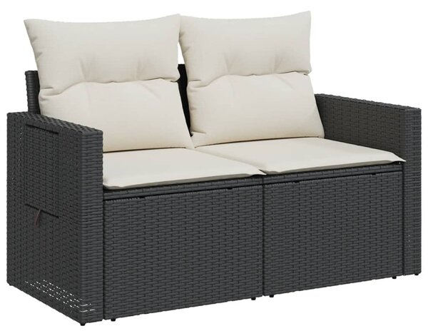 2 személyes fekete polyrattan kerti kanapé párnával