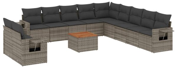12 részes szürke polyrattan kerti ülőgarnitúra párnákkal