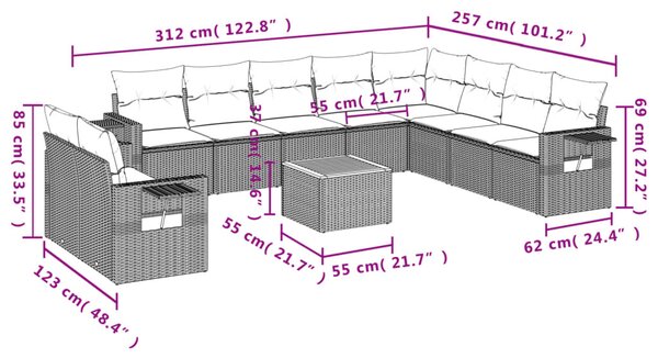 11 részes bézs polyrattan kerti ülőgarnitúra párnákkal