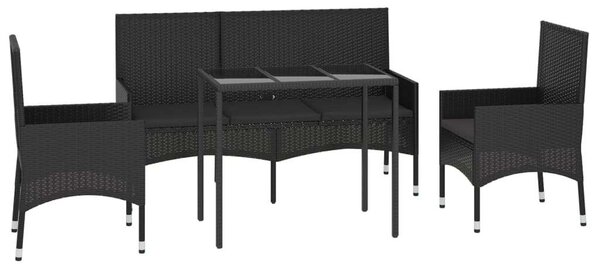 4 részes fekete polyrattan kerti ülőgarnitúra párnákkal