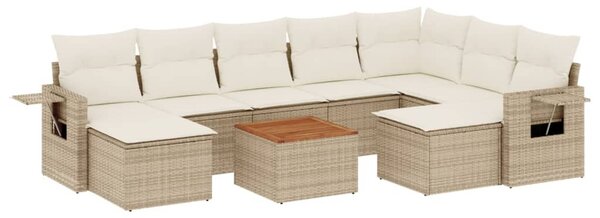 10 részes bézs polyrattan kerti ülőgarnitúra párnával