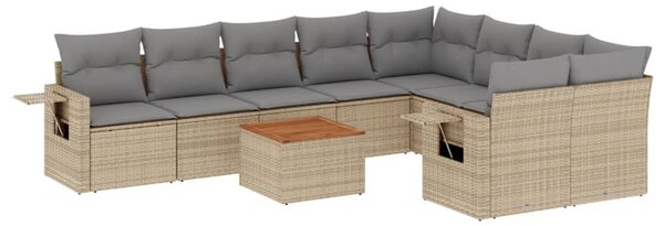 10 részes bézs polyrattan kerti ülőgarnitúra párnával
