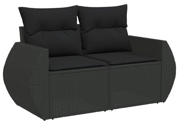8 részes fekete polyrattan kerti ülőgarnitúra párnákkal