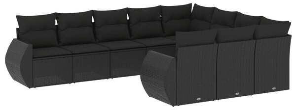 10 részes fekete polyrattan kerti ülőgarnitúra párnákkal