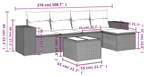 6 részes bézs polyrattan kerti ülőgarnitúra párnával