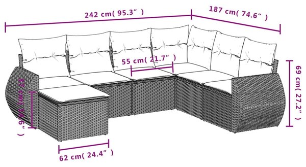 7 részes barna polyrattan kerti ülőgarnitúra párnákkal