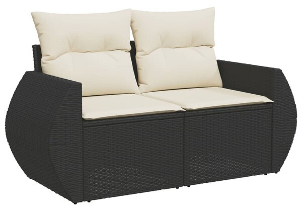8 részes fekete polyrattan kerti ülőgarnitúra párnákkal