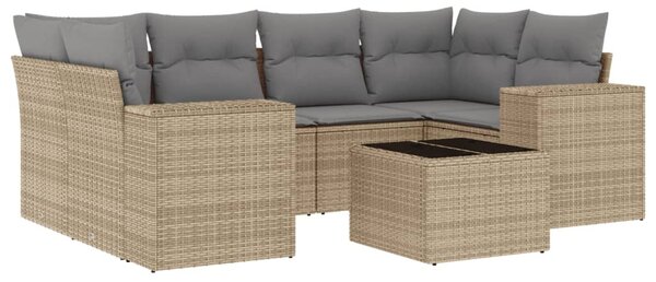 7 részes bézs polyrattan kerti ülőgarnitúra párnákkal