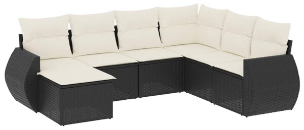 7 részes fekete polyrattan kerti ülőgarnitúra párnával