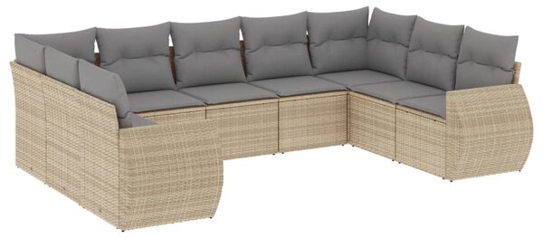 9 részes bézs polyrattan kerti ülőgarnitúra párnákkal