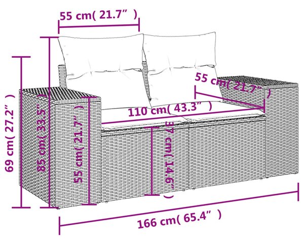 5 részes fekete polyrattan kerti kanapészett párnákkal