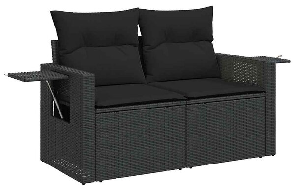11 részes fekete polyrattan kerti ülőgarnitúra párnákkal
