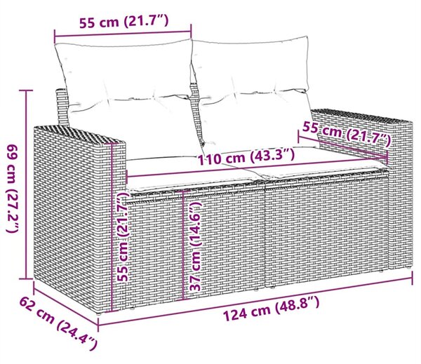11 részes fekete polyrattan kerti ülőgarnitúra párnákkal