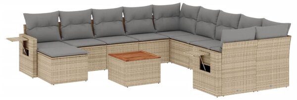 12 részes bézs polyrattan kerti ülőgarnitúra párnákkal