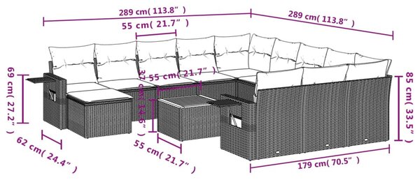 13 részes bézs polyrattan kerti ülőgarnitúra párnákkal