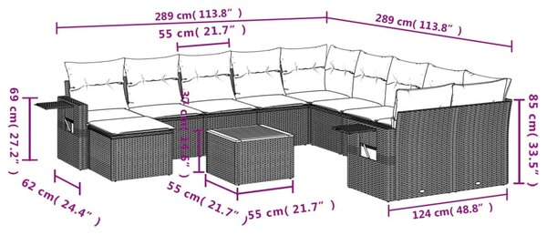 12 részes bézs polyrattan kerti ülőgarnitúra párnákkal