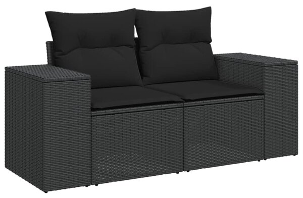 9 részes fekete polyrattan kerti ülőgarnitúra párnákkal