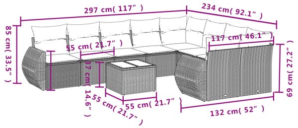 10 részes bézs polyrattan kerti ülőgarnitúra párnával