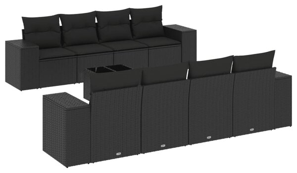 9 részes fekete polyrattan kerti ülőgarnitúra párnákkal