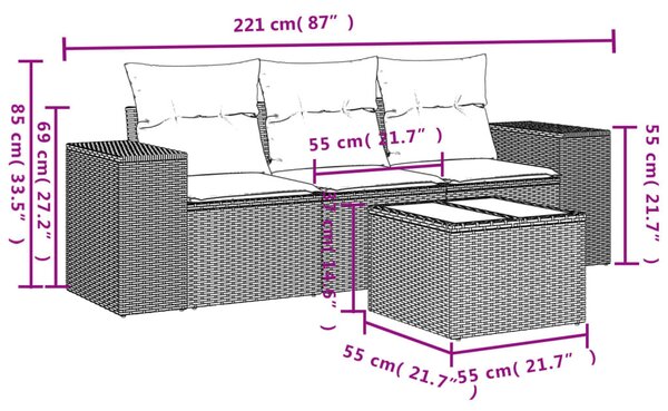 4 részes szürke polyrattan kerti ülőgarnitúra párnákkal