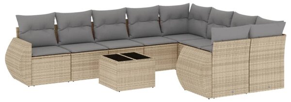 10 részes bézs polyrattan kerti ülőgarnitúra párnával