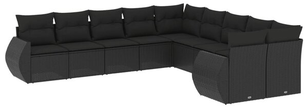 10 részes fekete polyrattan kerti ülőgarnitúra párnákkal
