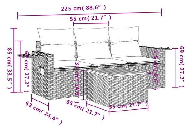 4 részes bézs polyrattan kerti ülőgarnitúra párnákkal