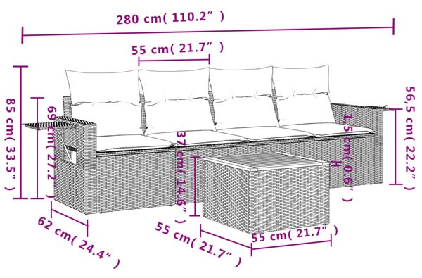 5 részes bézs polyrattan kerti ülőgarnitúra párnákkal