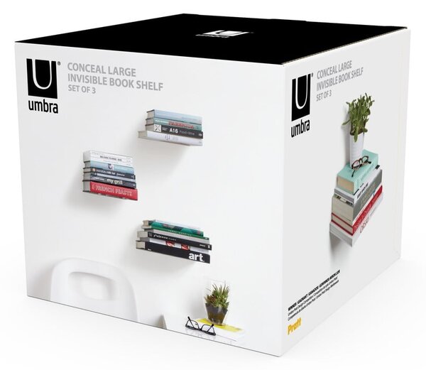 Ezüstszínű fém polc készlet 3 db-os 18 cm Conceal – Umbra