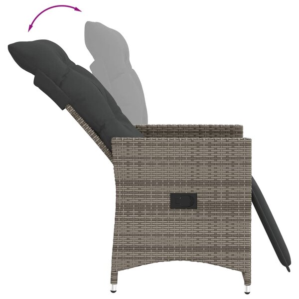 2 db szürke polyrattan dönthető kerti szék párnákkal