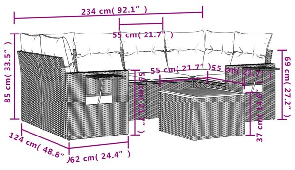 7 részes bézs polyrattan kerti ülőgarnitúra párnákkal