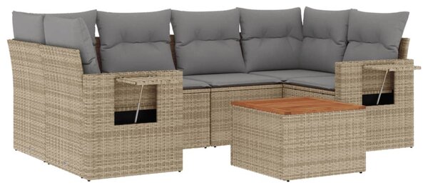 7 részes bézs polyrattan kerti ülőgarnitúra párnákkal