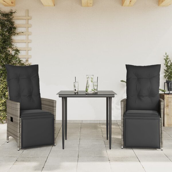 2 db szürke polyrattan dönthető kerti szék párnákkal