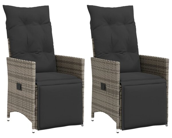2 db szürke polyrattan dönthető kerti szék párnákkal