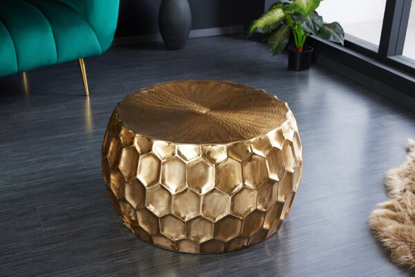 ORGANIC ORIENT arany dohányzóasztal, 70cm, kalapácsütés hatású, méhsejt minta