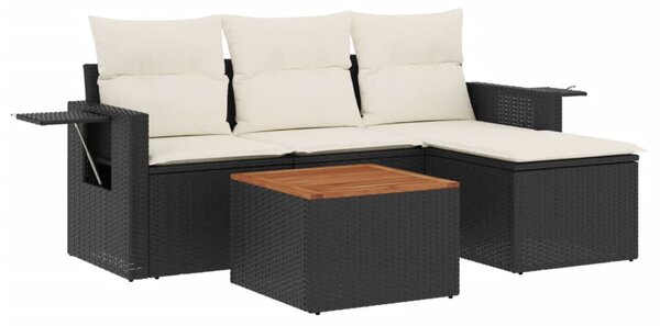 5 részes fekete polyrattan kerti kanapészett párnákkal