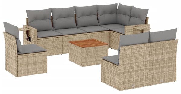 9 részes bézs polyrattan kerti ülőgarnitúra párnákkal