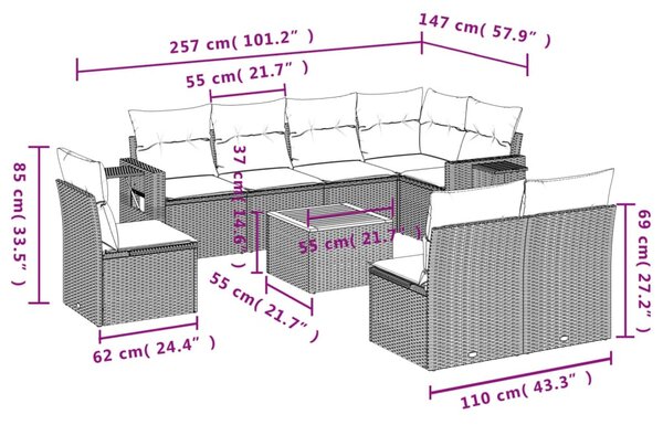 9 részes bézs polyrattan kerti ülőgarnitúra párnákkal