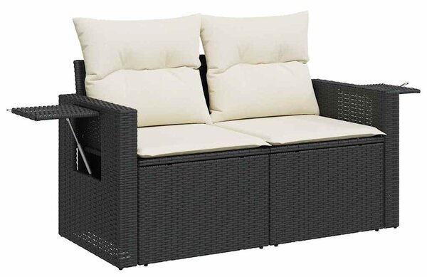 5 részes fekete polyrattan kerti kanapészett párnákkal