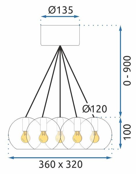 Toolight Szerszámlámpa - Függesztett lámpa üveggolyó G4 25W APP560-7CP, króm, OSW-08236