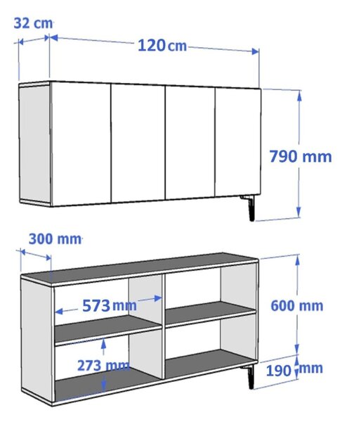 Elips komód, antracit-ezüst, 120 cm