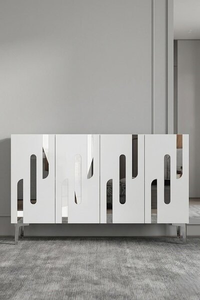 Ece komód, fehér-ezüst, 120 cm