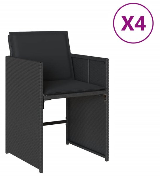 4 db fekete polyrattan kerti szék párnával