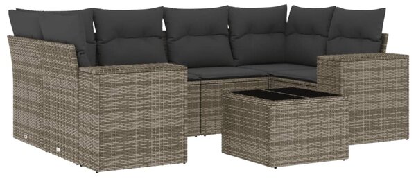 7 részes szürke polyrattan kerti ülőgarnitúra párnákkal