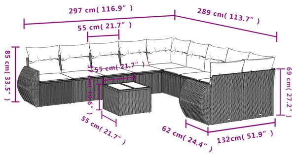 11 részes bézs polyrattan kerti ülőgarnitúra párnákkal