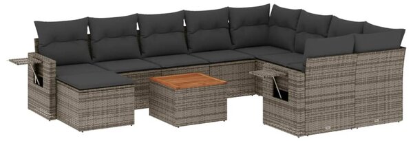 11 részes szürke polyrattan kerti ülőgarnitúra párnákkal