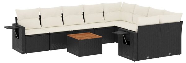 10 részes fekete polyrattan kerti ülőgarnitúra párnákkal