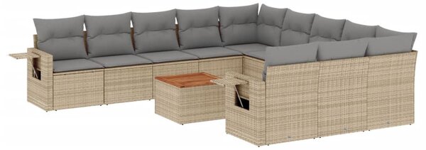 12 részes bézs polyrattan kerti ülőgarnitúra párnákkal