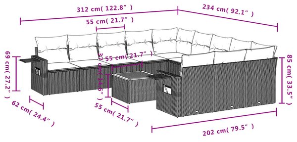 12 részes bézs polyrattan kerti ülőgarnitúra párnákkal